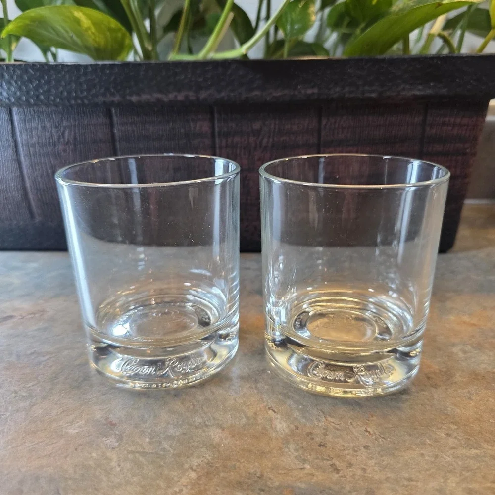 Set of 2 Crown Royal Glasses 75th Anniversary Embossed Base Rocks ITALY NO Chips